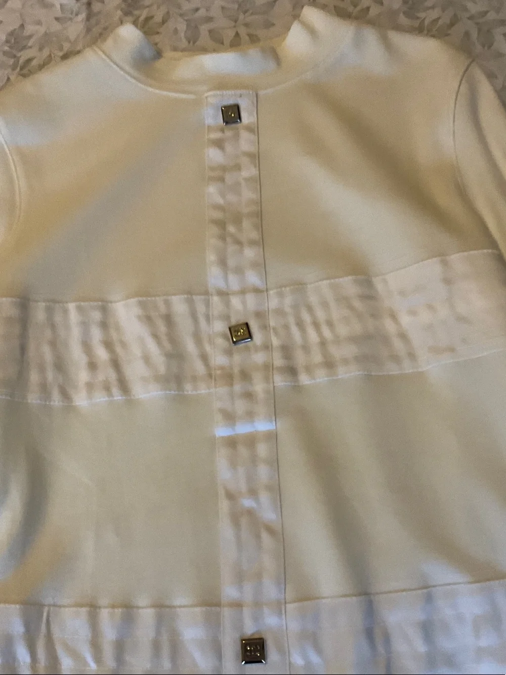 CHANEL Ivory Button-Front Long Sleeve Sweatshirt